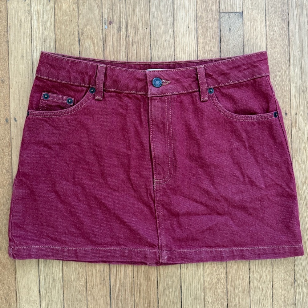 Topshop Burgundy Denim Skirt